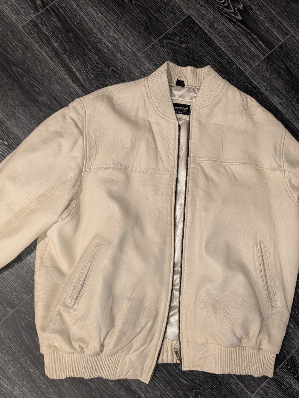 Men's Cream Leather Bomber Jacket
